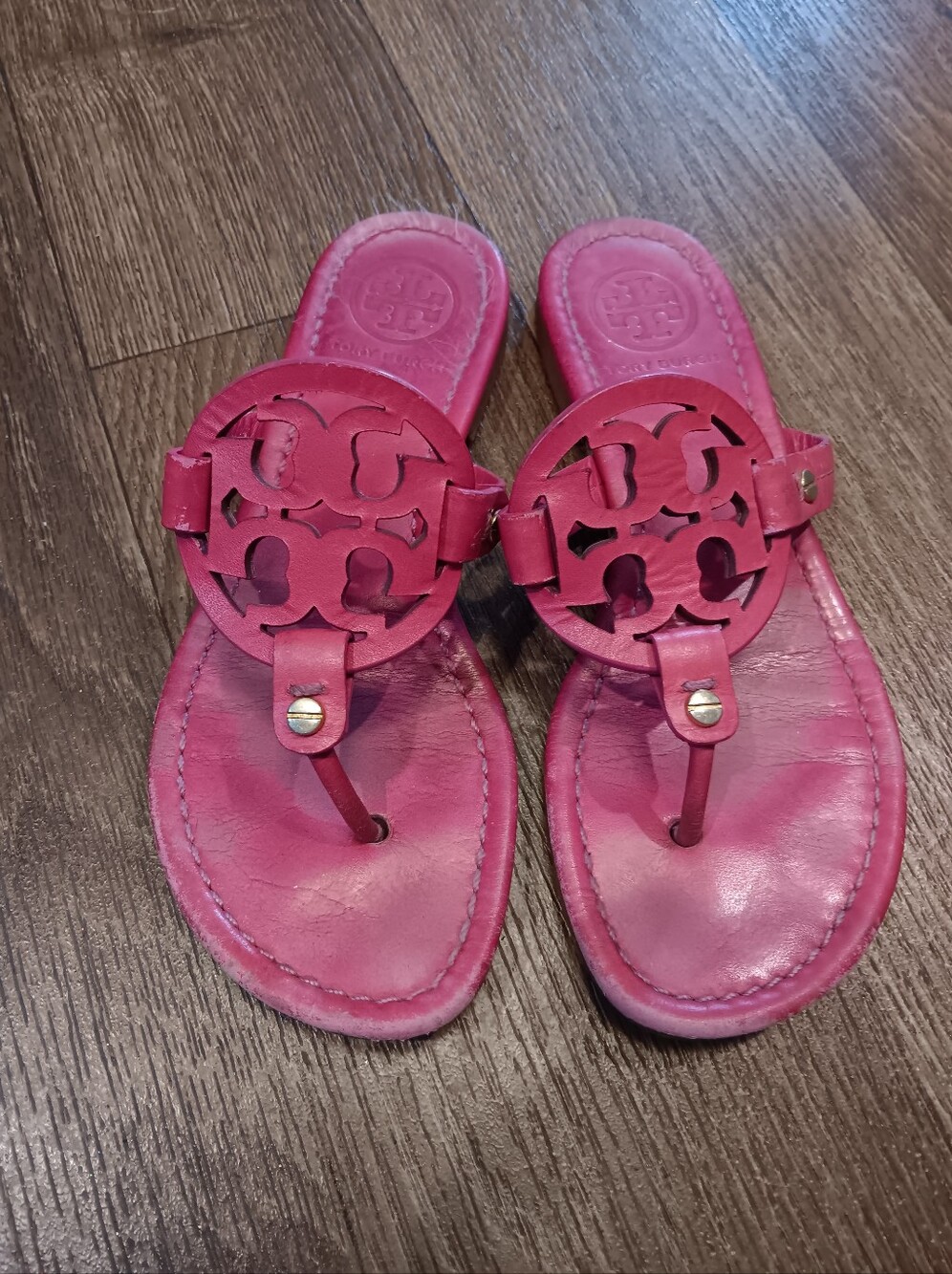 Tory Burch Pink Miller Logo Leather Sandals